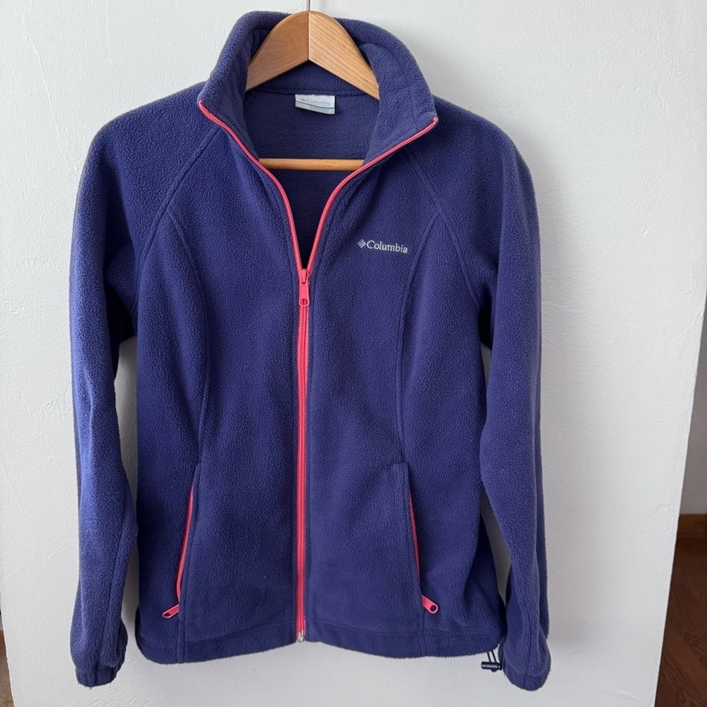 Columbia purple with pink trim fleece zip up jacket Size Small